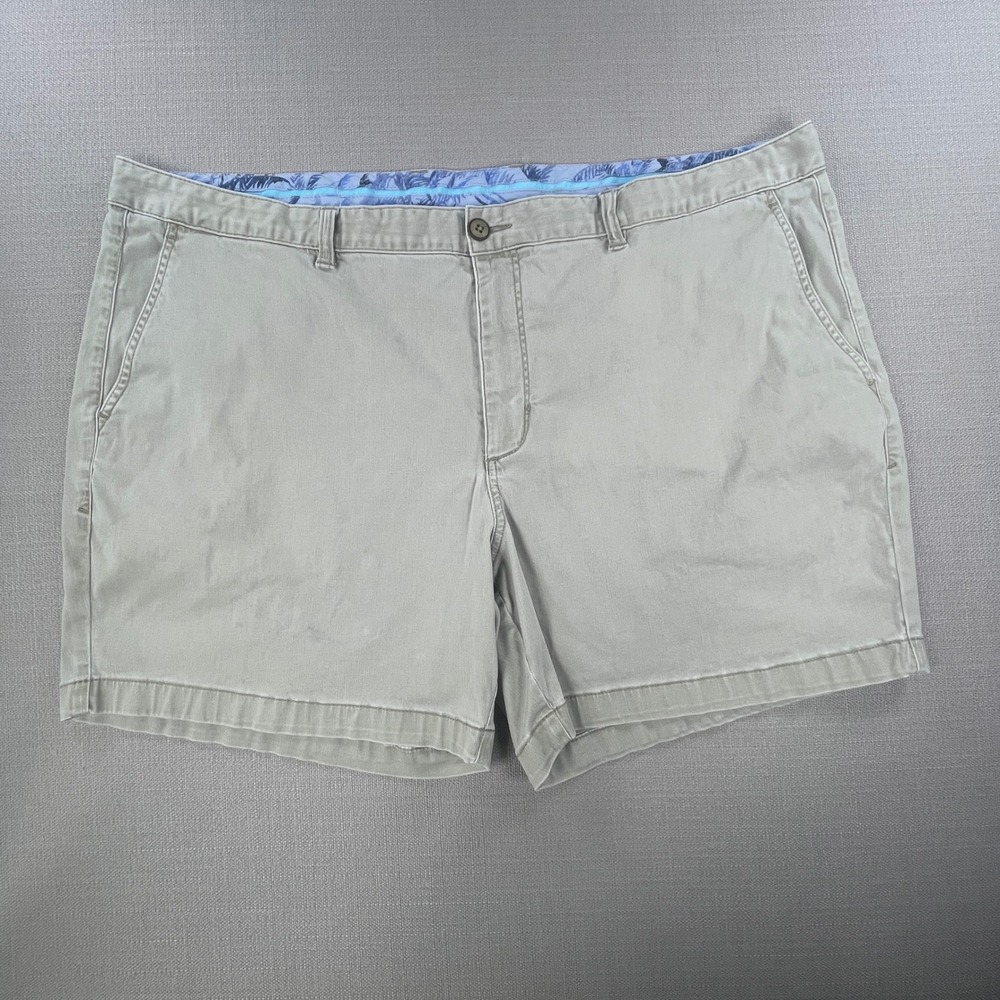 Tommy Bahama Chino Shorts Mens 44 Tan Cotton Blend Stretch Flat Front 9" Inseam